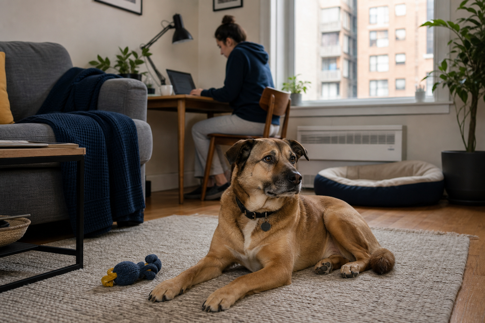 Apartment dog resting during hot-weather care planning: Can I Walk My Dog When It Is 90°F Outside?
